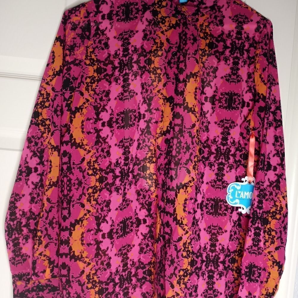 L’AMOUR Nanette Lepore Blouse Shirt M Multicolored OpenKeyholeBack Button Up Top